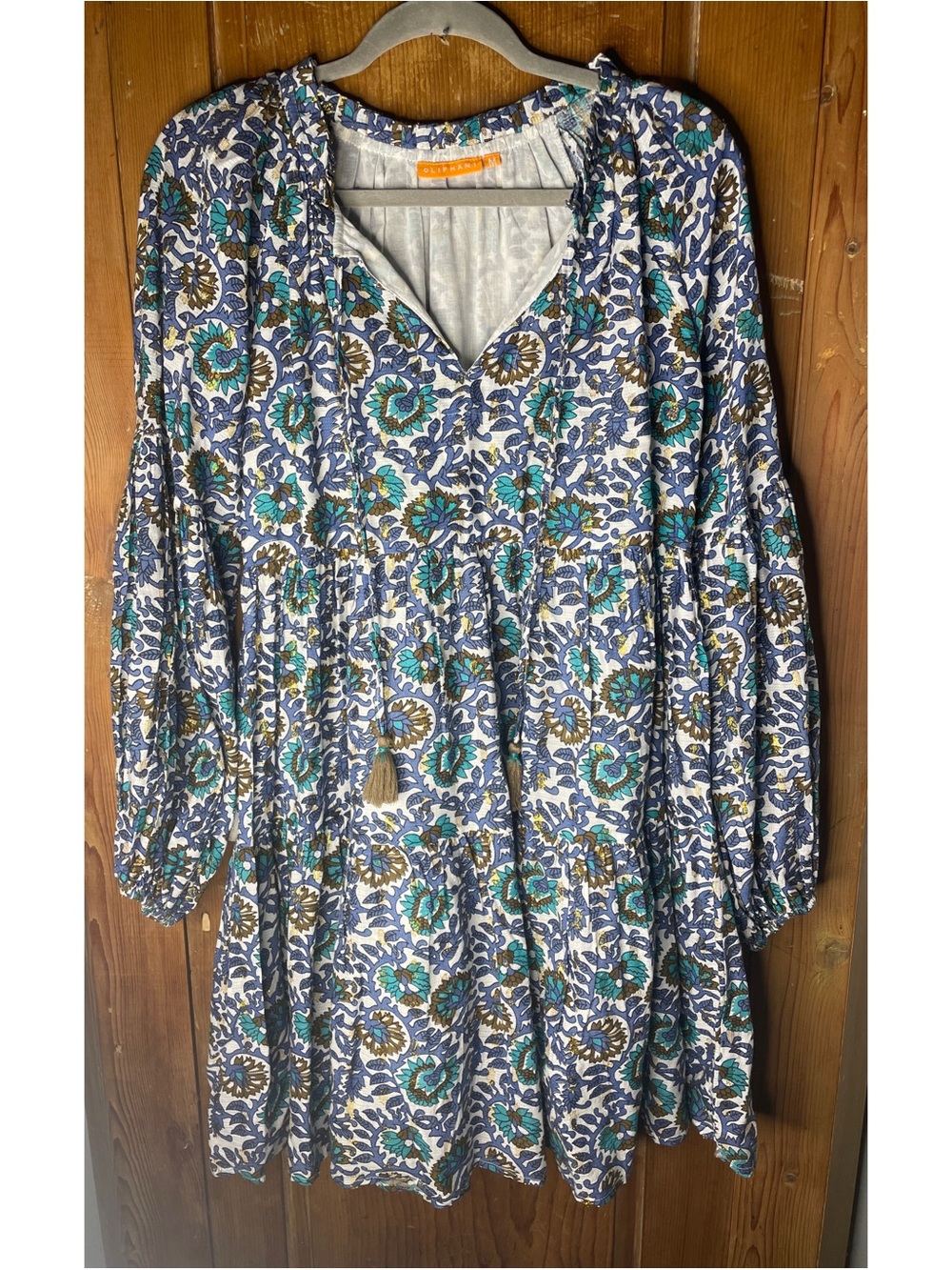 Oliphant Balloon Sleeve Blue Floral print Napa dress